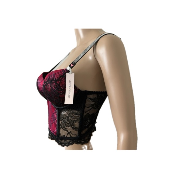 Victoria secret Bombshell Add 2 Cups Push up 34A Longline Lace Plaid NWT - Picture 5 of 9